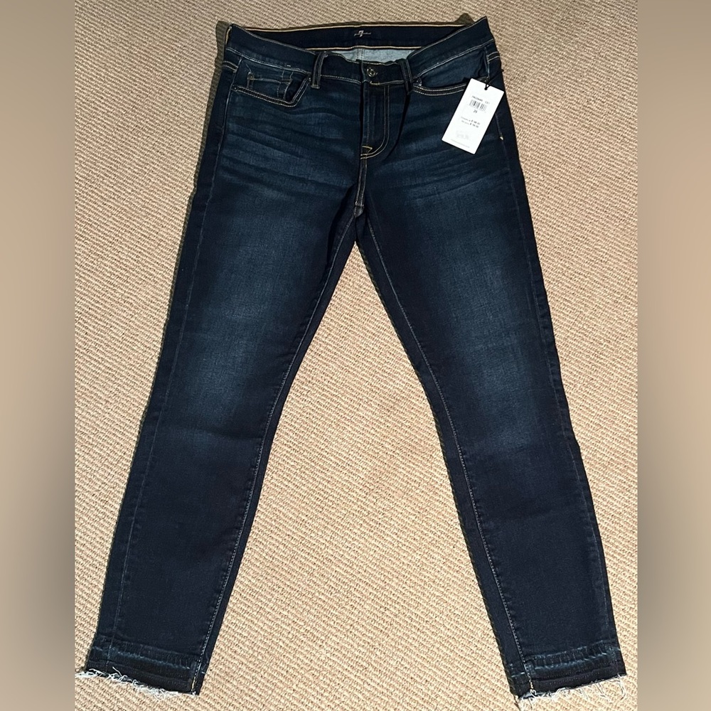 7 For All Mankind Mid-Rise Gwenevere Skinny Ankle Jeans, Raw Hem • Sz 29 • NWT!